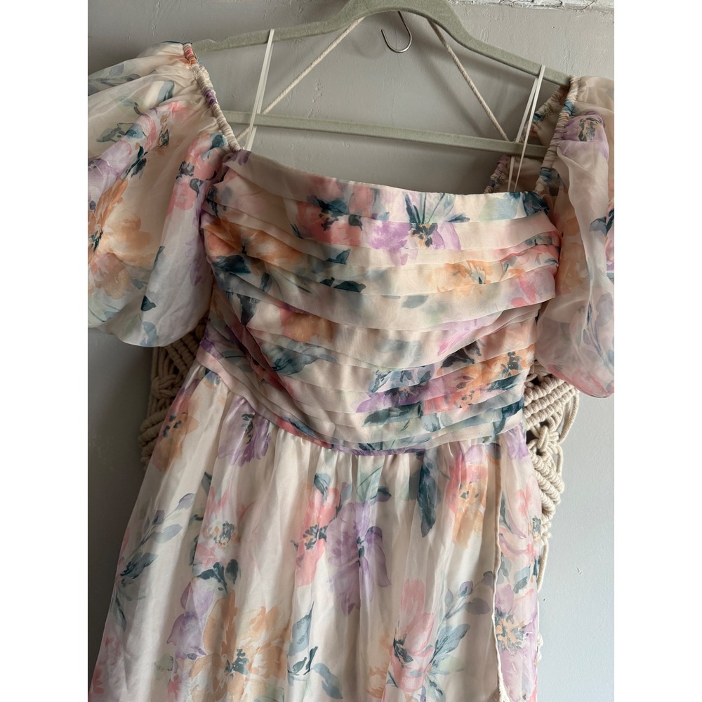 Abercrombie & Fitch Floral Puff Sleeve High-Low Ruffle Dress Emerson Medium - Picture 4 of 13